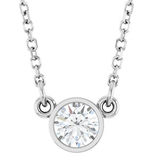 Round Moissanite Solitaire Necklace in 14K Gold, Silver and Platinum