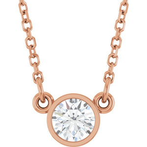Round Moissanite Solitaire Necklace in 14K Gold, Silver and Platinum