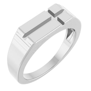 14K Gold Rectangle Cross Signet Ring