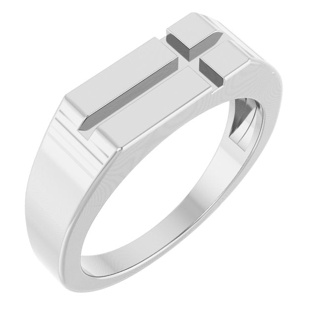 Rectangle Cross Signet Ring Crafted in 14K Gold & Platinum