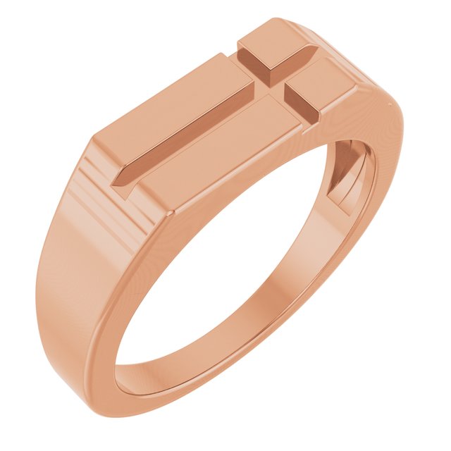 14K Gold Rectangle Cross Signet Ring