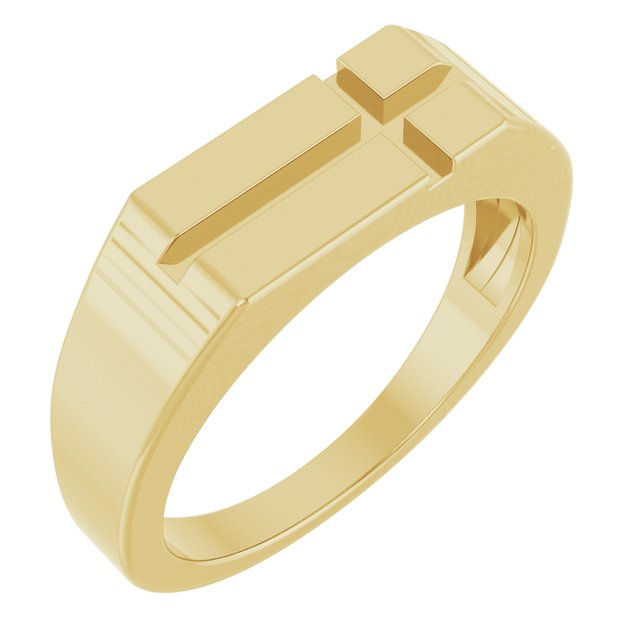 Rectangle Cross Signet Ring | 14K Gold, Silver & Platinum | Polished