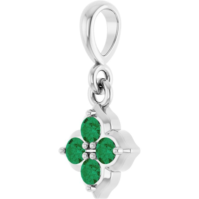 14K White Gold Lab-Grown Emerald Four Stone Pendant