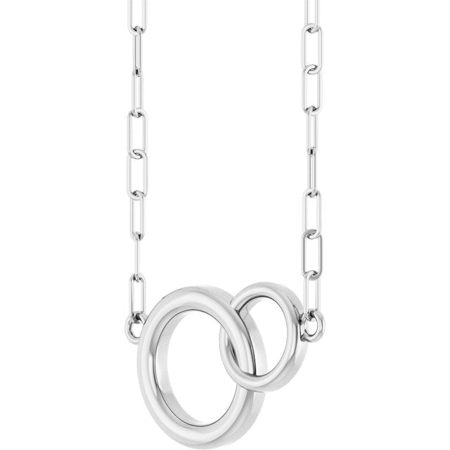 14K White Gold Interlocking Circle Necklace with Natural Diamond Accents