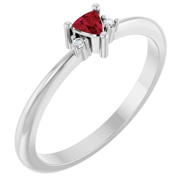 14K White Gold Lab-Grown Ruby & Natural Diamond Ring