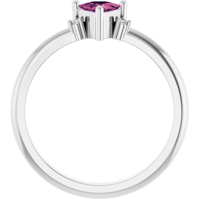 14K White Gold Lab-Grown Ruby & Natural Diamond Ring