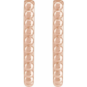 Polished 14K White Gold Beaded Hoop Earrings – 15 mm