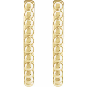Polished 14K White Gold Beaded Hoop Earrings – 15 mm