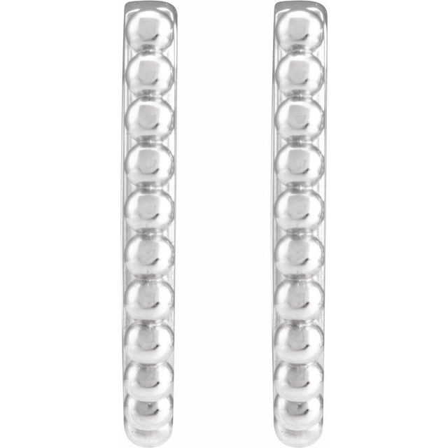 Polished 14K White Gold Beaded Hoop Earrings – 15 mm