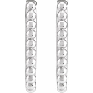 Polished 14K White Gold Beaded Hoop Earrings – 15 mm