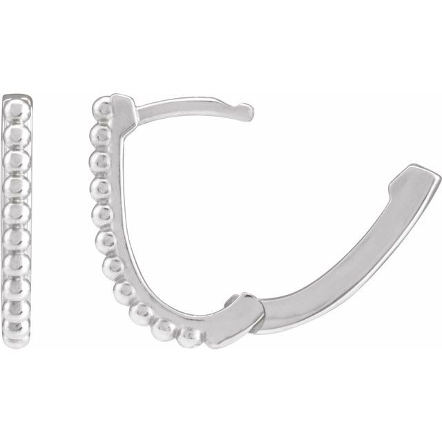 Polished 14K White Gold Beaded Hoop Earrings – 15 mm