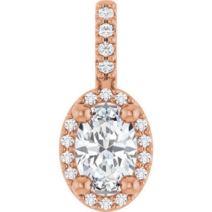 14K White Gold Halo-Style Pendant with 7x5 mm Lab-Grown Moissanite & .07 CTW Natural Diamond