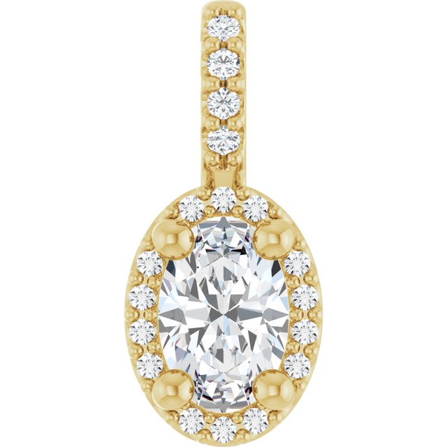 14K White Gold Halo-Style Pendant with 7x5 mm Lab-Grown Moissanite & .07 CTW Natural Diamond