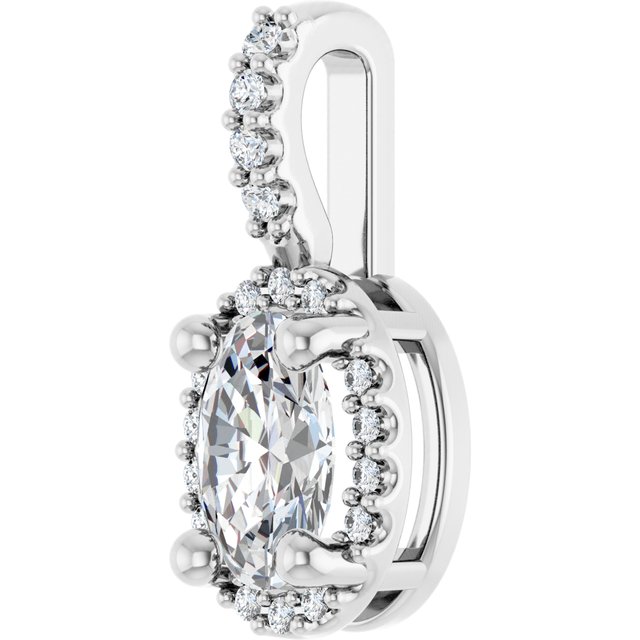 14K White Gold Halo-Style Pendant with 7x5 mm Lab-Grown Moissanite & .07 CTW Natural Diamond