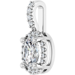 14K White Gold Halo-Style Pendant with 7x5 mm Lab-Grown Moissanite & .07 CTW Natural Diamond