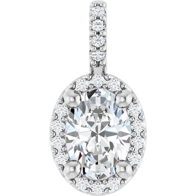 14K White Gold Halo-Style Pendant with 7x5 mm Lab-Grown Moissanite & .07 CTW Natural Diamond