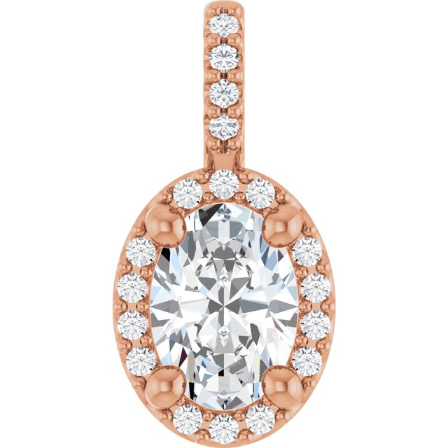 14K White Gold Halo-Style Pendant with 7x5 mm Lab-Grown Moissanite & .07 CTW Natural Diamond