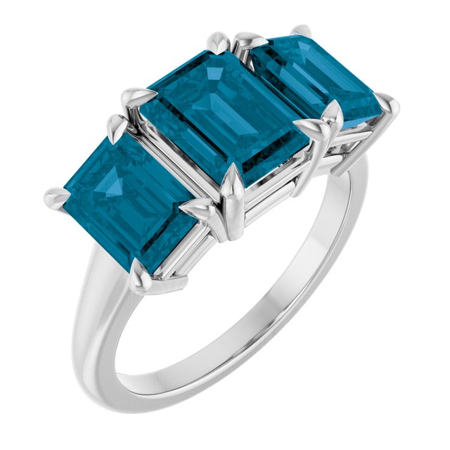 14K Gold Natural London Blue Topaz Three-Stone Ring