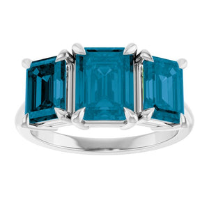 Natural London Blue Topaz Three-Stone Ring