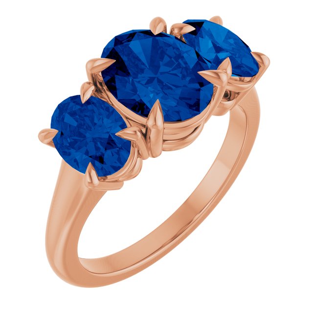 14K Gold Natural London Blue Topaz Three-Stone Ring