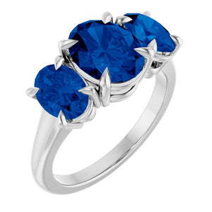 14K Gold Natural London Blue Topaz Three-Stone Ring