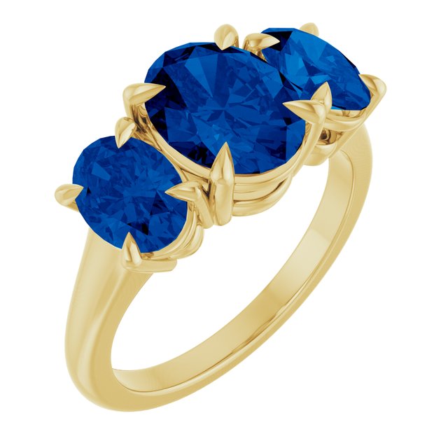 14K Gold Natural London Blue Topaz Three-Stone Ring