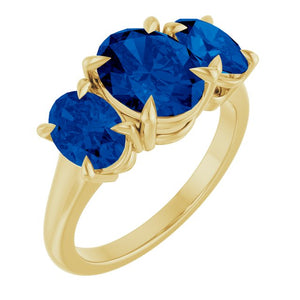 14K Gold Natural London Blue Topaz Three-Stone Ring