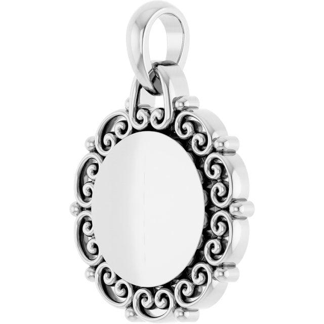 Engravable 14K White Gold Scroll Pendant - Polished Finish