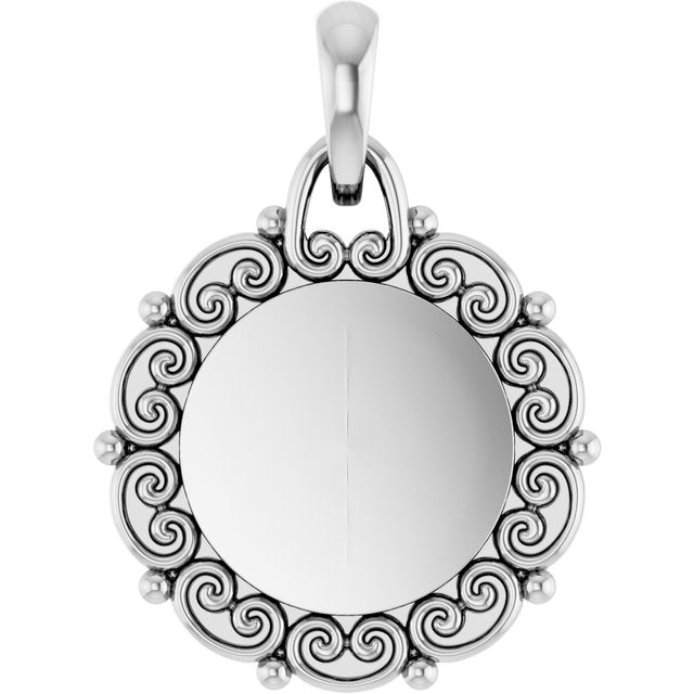 Engravable 14K White Gold Scroll Pendant - Polished Finish