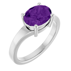 Natural Amethyst Oval Ring Crafted in 14K Gold, Platinum & Silver