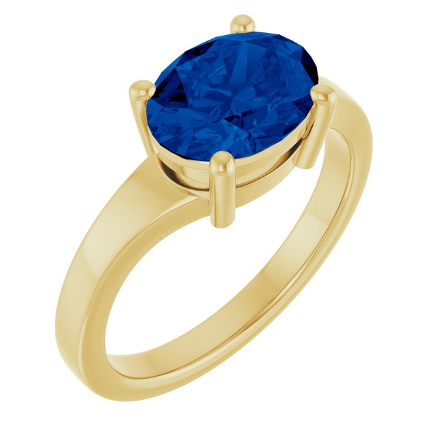 14K Gold Lab-Grown Blue Sapphire Ring