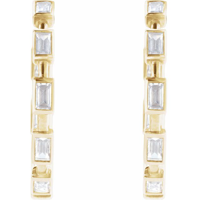 14K Yellow Gold 24.5 mm Hoop Earrings with Lab-Grown Diamonds - Elegant Design