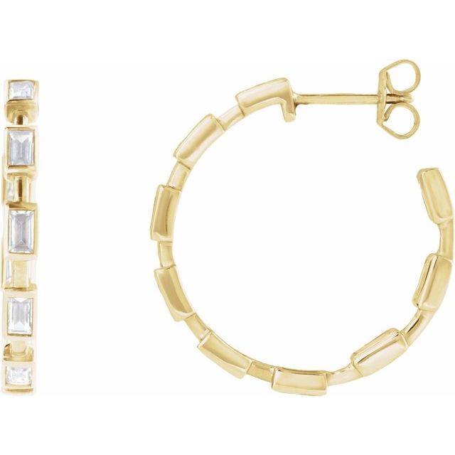 14K Yellow Gold 24.5 mm Hoop Earrings with Lab-Grown Diamonds - Elegant Design