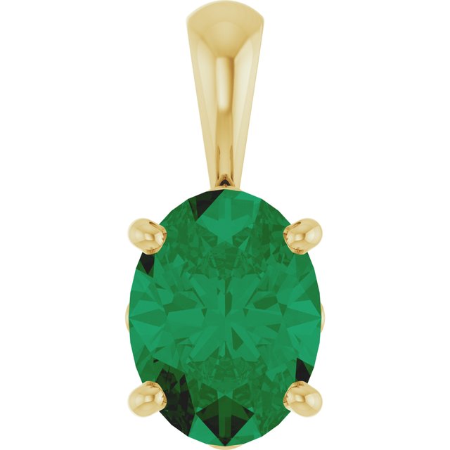 Lab-Grown Emerald Scroll Setting Pendant in 14K Gold with Gemstone Options