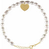 14K Yellow Gold, 5-5.5 mm Cultured White Freshwater Pearl Heart Bracelet