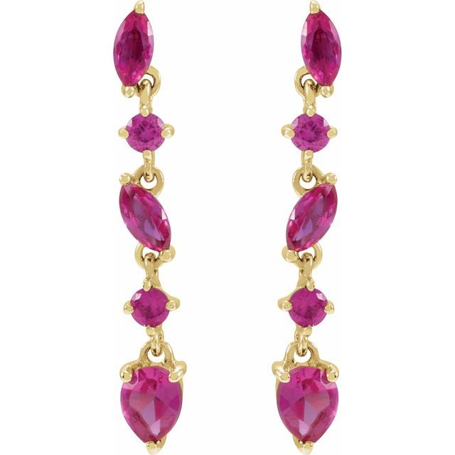 14K Yellow Gold Pear-Shaped Natural Ruby Drop Earrings