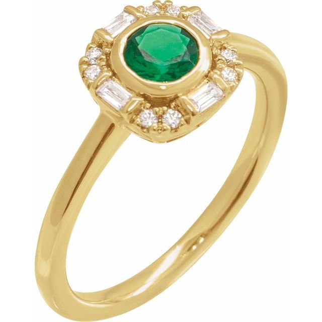 14K Yellow Gold Natural Emerald & 1/6 CTW Diamond Accent Ring