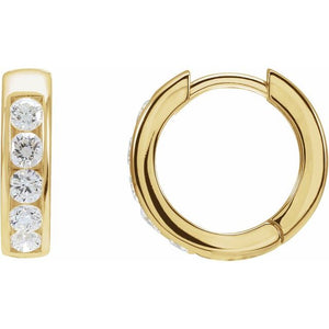 14K Gold Natural Diamond Hinged Hoop Earrings