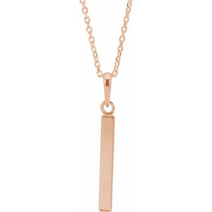 14K White Gold 19.3x2.9 mm Engravable Four-Sided Bar Necklace