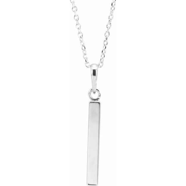 14K White Gold 19.3x2.9 mm Engravable Four-Sided Bar Necklace