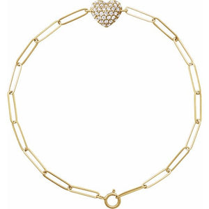 1/3 CTW Natural Diamond Heart and Paperclip Style Bracelet in 14K Gold