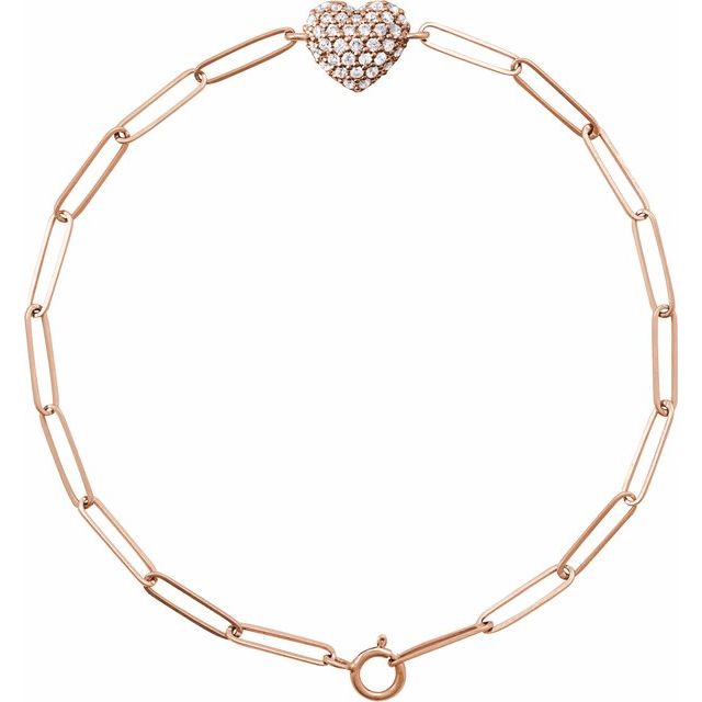 1/3 CTW Natural Diamond Heart and Paperclip Style Bracelet in 14K Gold