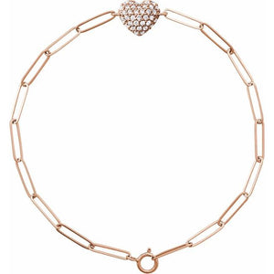 1/3 CTW Natural Diamond Heart and Paperclip Style Bracelet in 14K Gold
