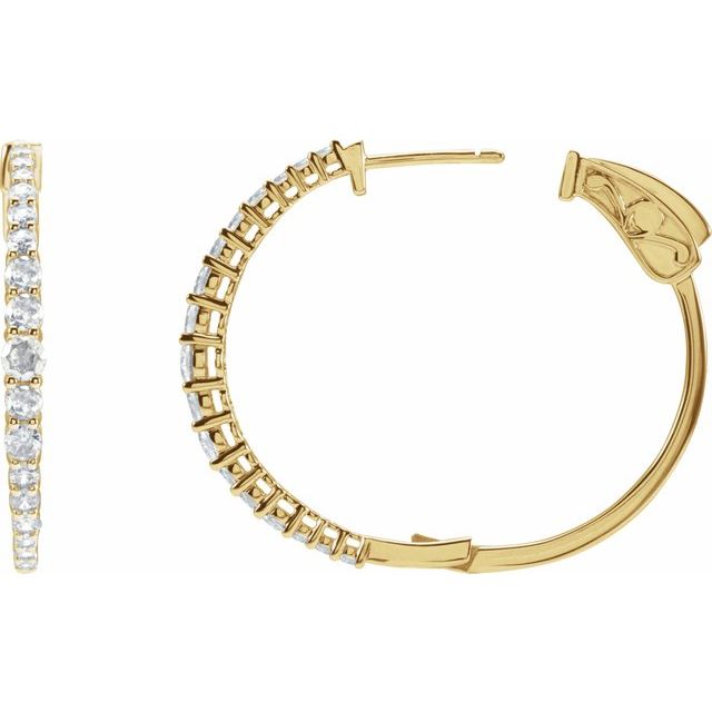 14K Yellow Gold 30 mm Natural Diamond Hoop Earrings - Dazzling Elegance