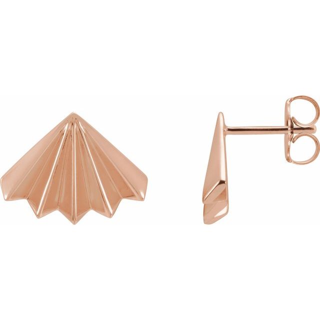 14K Yellow Gold Elegant Fan Stud Earrings – Luxurious Design