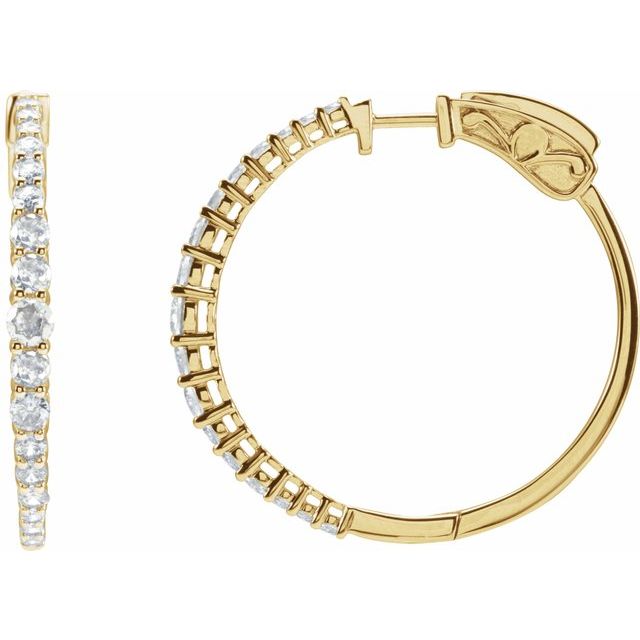 14K Yellow Gold 30 mm Natural Diamond Hoop Earrings - Dazzling Elegance