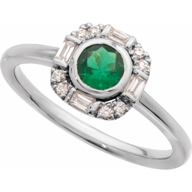 14K Yellow Gold Natural Emerald & 1/6 CTW Diamond Accent Ring