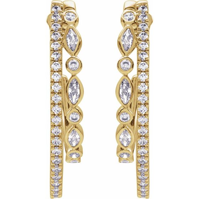 14K Gold Natural Diamond Hoop Earrings - Options Available