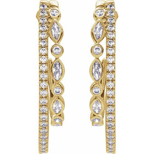 14K Gold Natural Diamond Hoop Earrings - Options Available