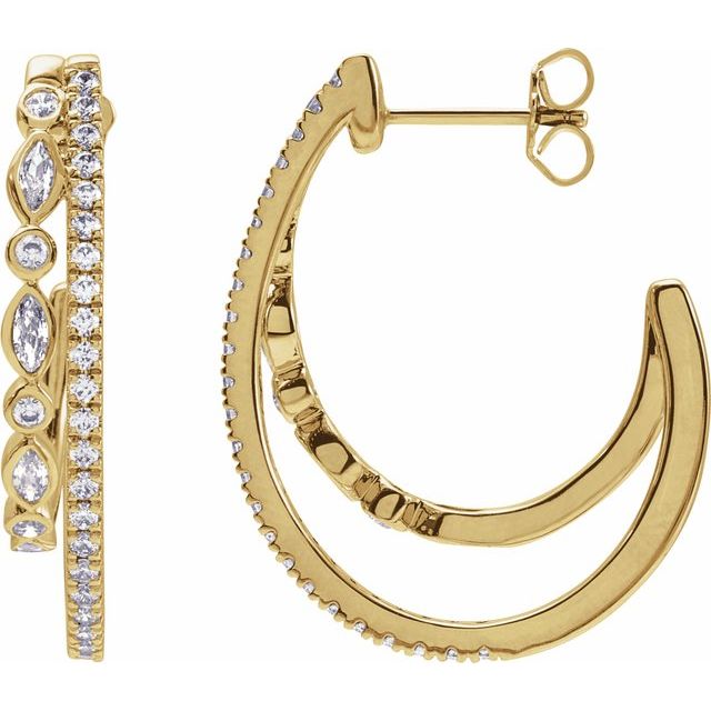 14K Gold Natural Diamond Hoop Earrings - Options Available